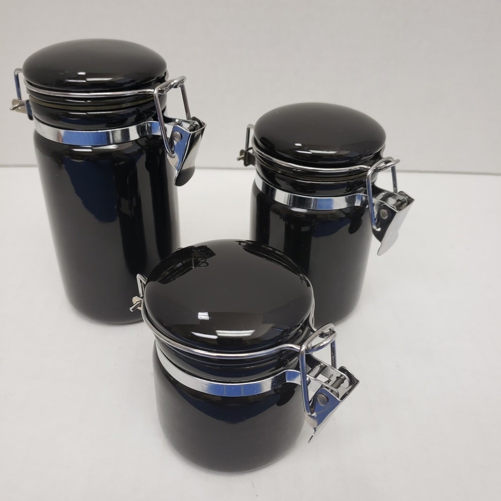 VG OGGI Black Canister Set 3 SMALL Locking Lid Storage Canisters 4.5, 3 5, 2.5"